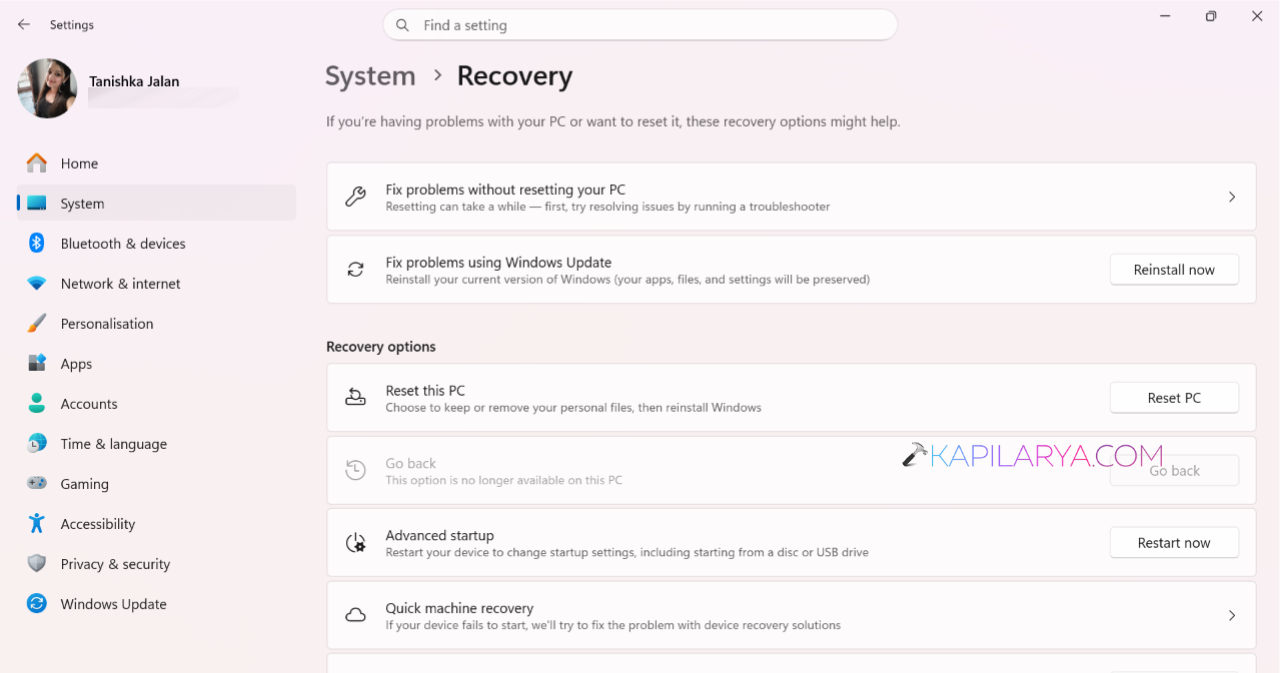 Click Reset PC