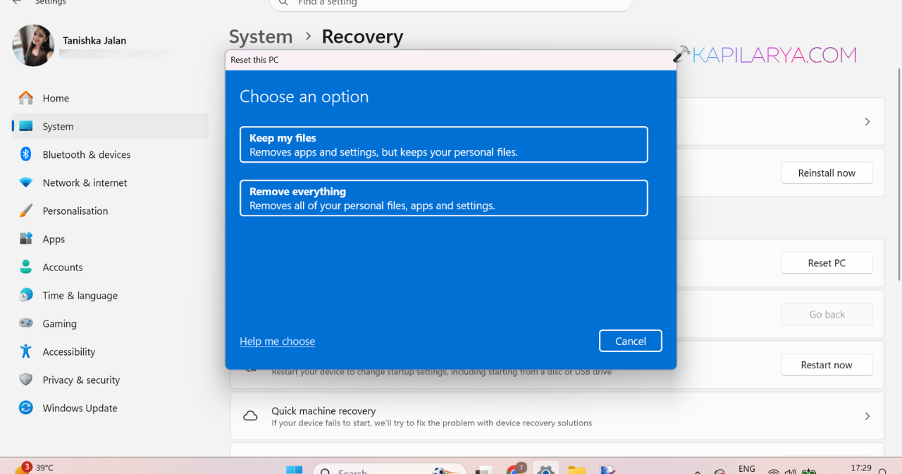 Select Keep my files