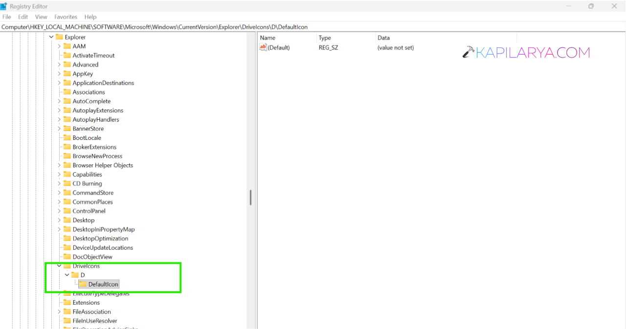 Inside it, create another key named DefaultIcon