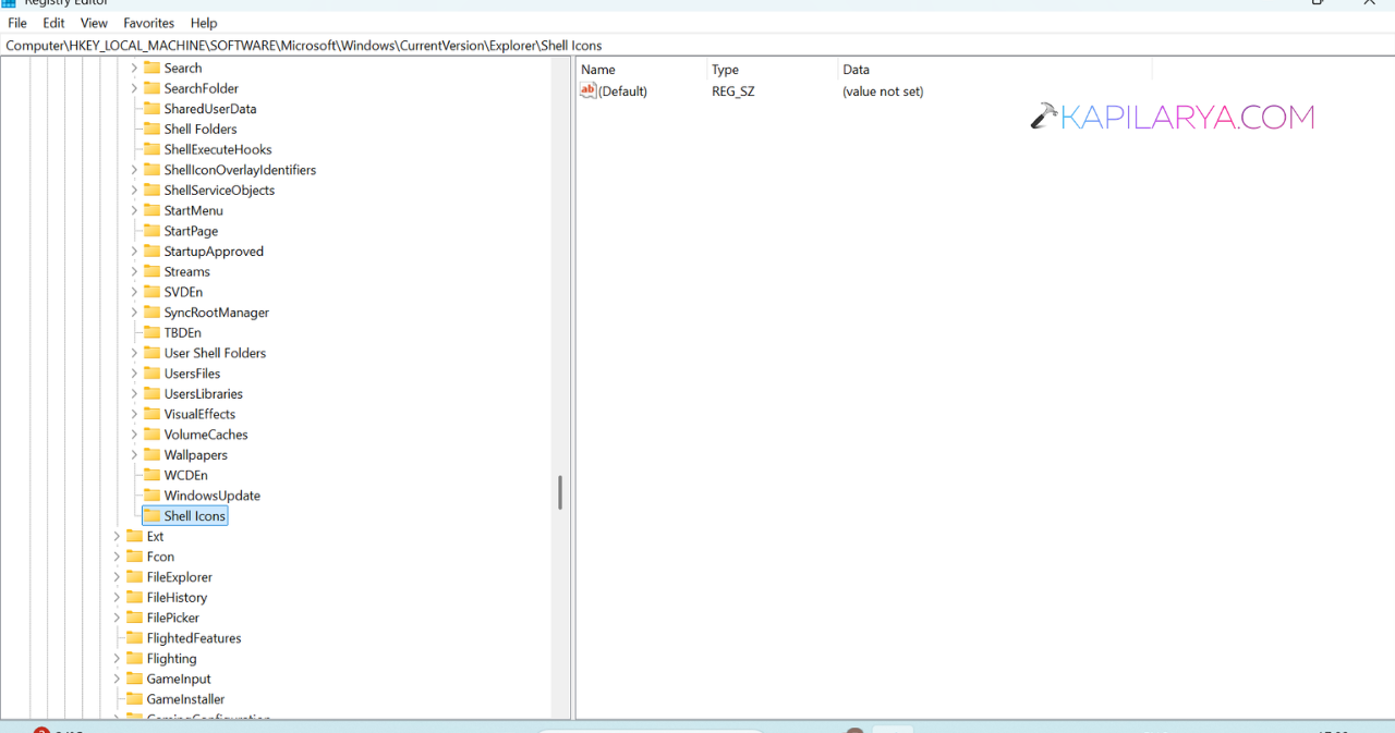 Create the Shell Icons key if it's missing