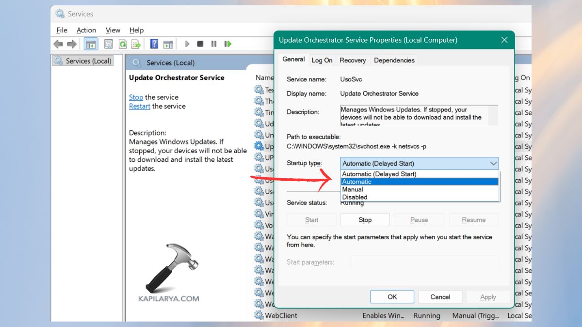 Update Orchestrator Service startup automatic
