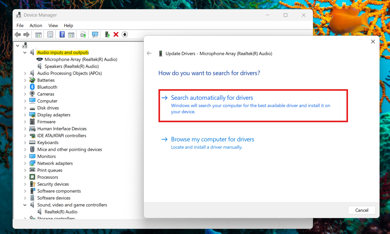 Update audio driver: Microphone not detected in Windows 11