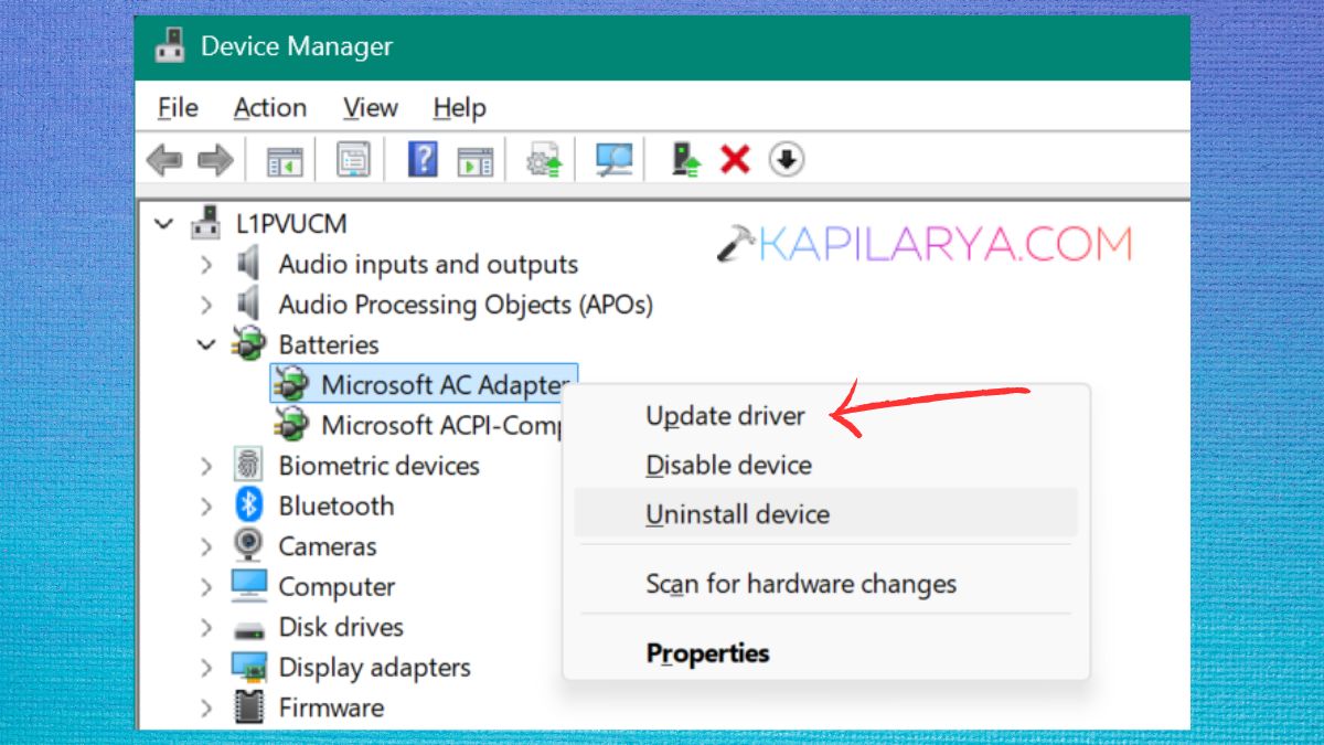 Update driver Batteries Microsoft AC Adapter Fix Windows 11 Laptop Plugged In Not Charging