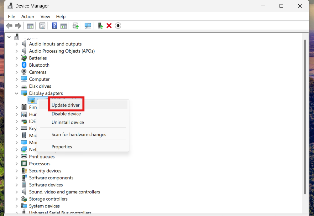 Update or Reinstall Graphics Drivers: Windows 11 PC using CPU instead of GPU