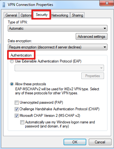VPN properties: VPN error 812 on Windows 11