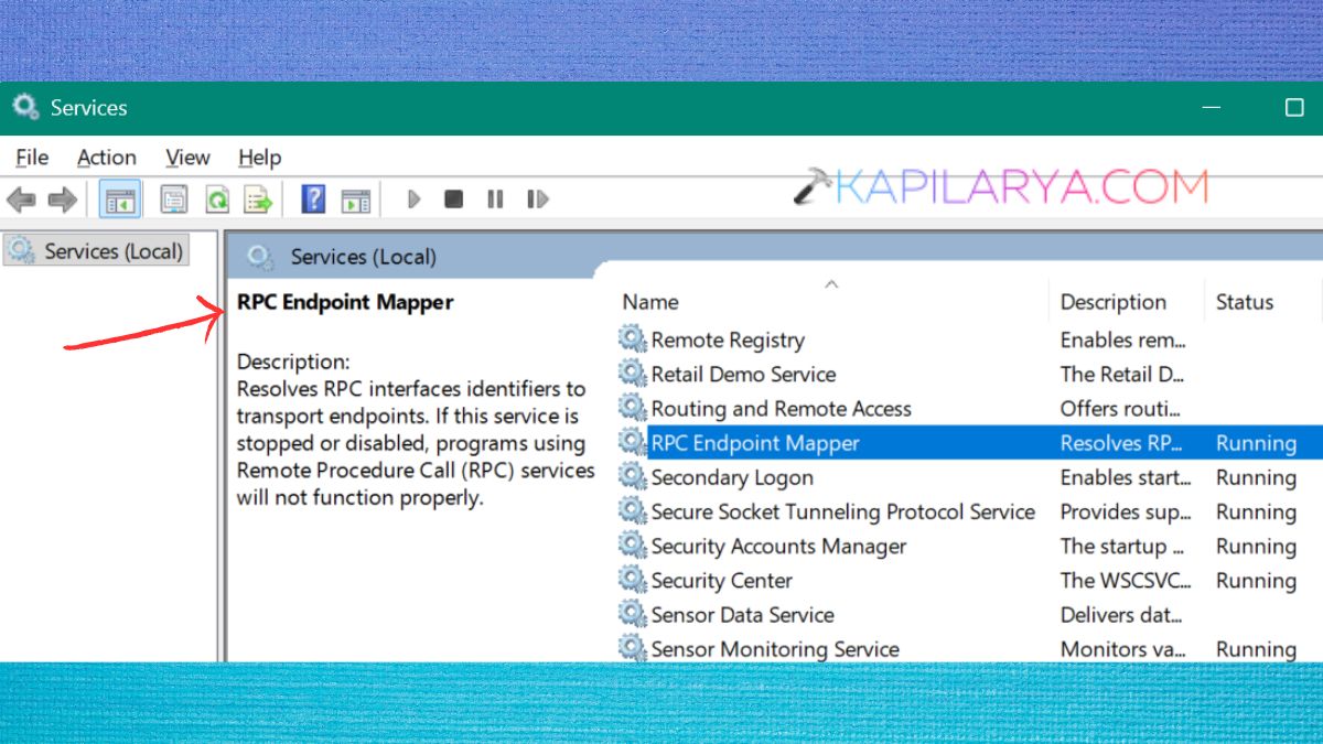 Verify Related Windows Services like RPC Endpoint Mapper fix Class Not Registered in Windows 11