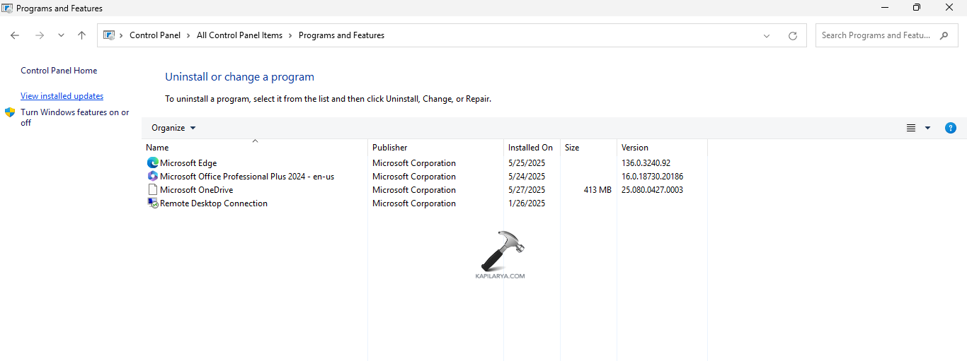 Viewing Installed Updates