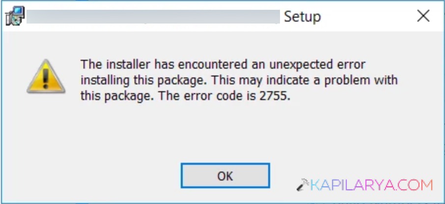 Windows Installer error 2755