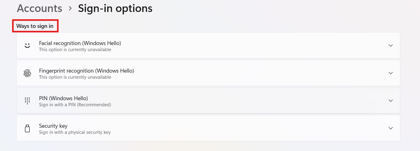 Ways to sign in: Endless Windows 11 sign in loop