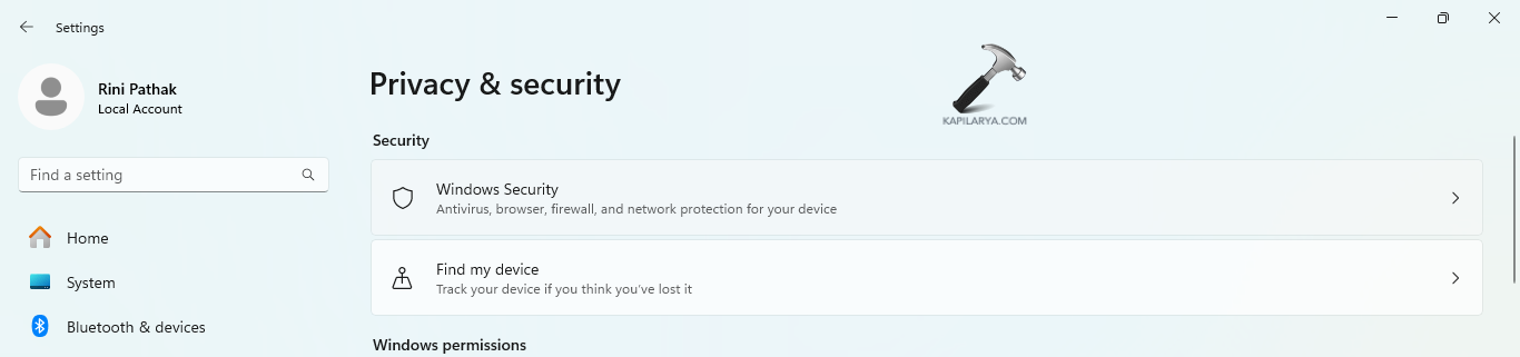 Opening Windows Security