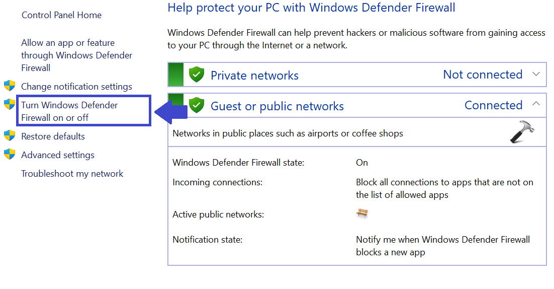 DHCP is not enabled for Wi-Fi in Windows 11 - disable windows firewall 3