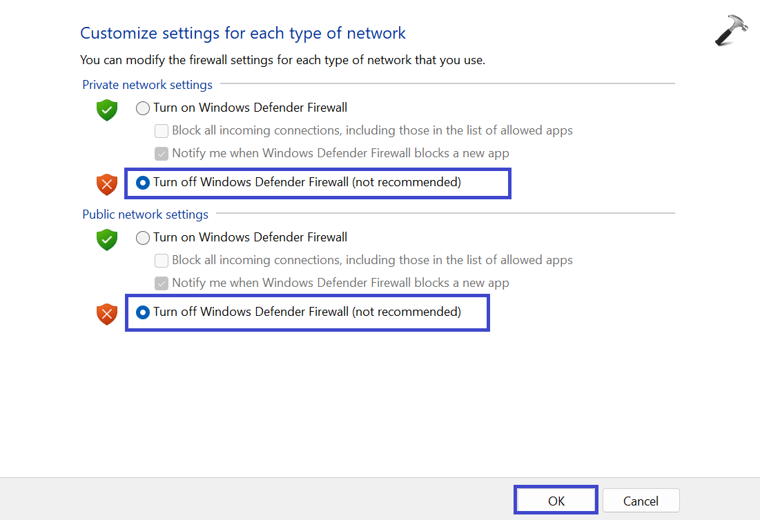 DHCP is not enabled for Wi-Fi in Windows 11 - disable windows firewall 4