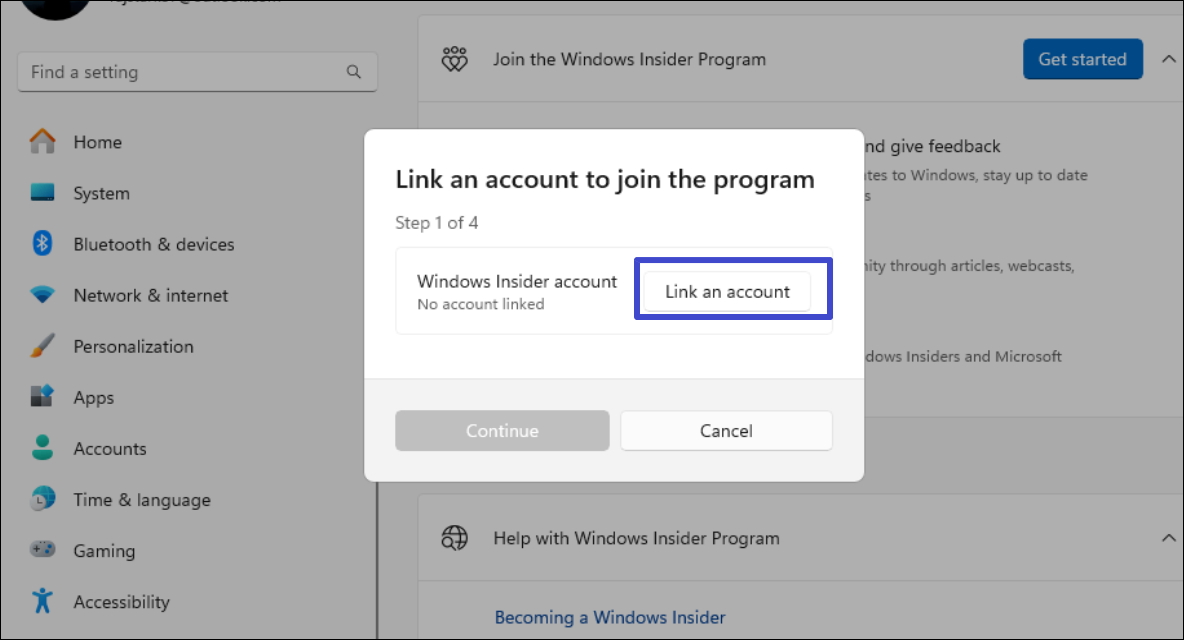 Click 'Link an account'