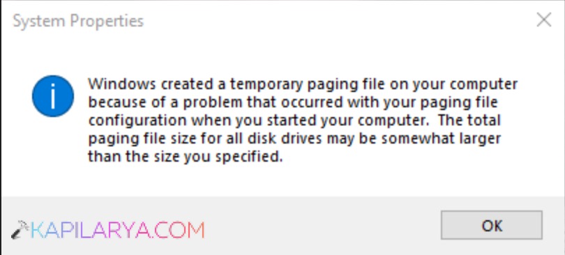 Windows Created a Temporary Paging File on Your Computer