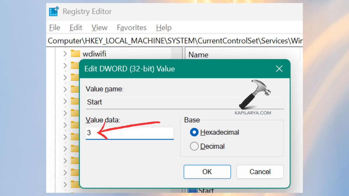 WinHttpAutoProxySvc value in registry editor set value to 3 Fix Network issues after Windows 11 25H2 upgrade