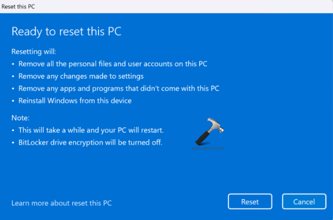 Finishing the reset process