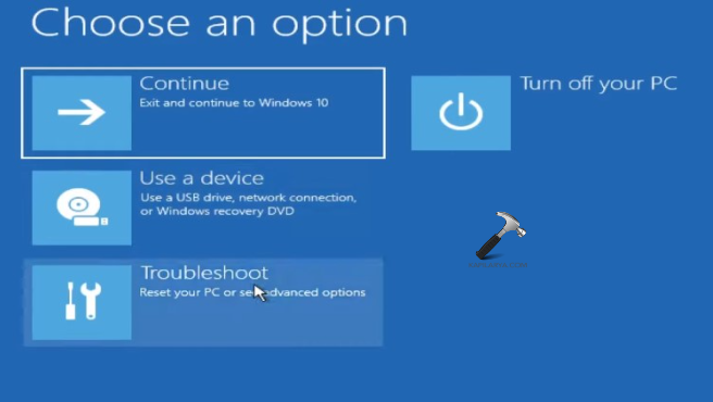 Selecting troubleshoot