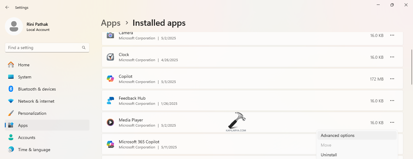 Uninstalling application