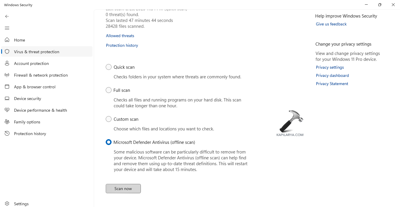 Running Microsoft Defender scan