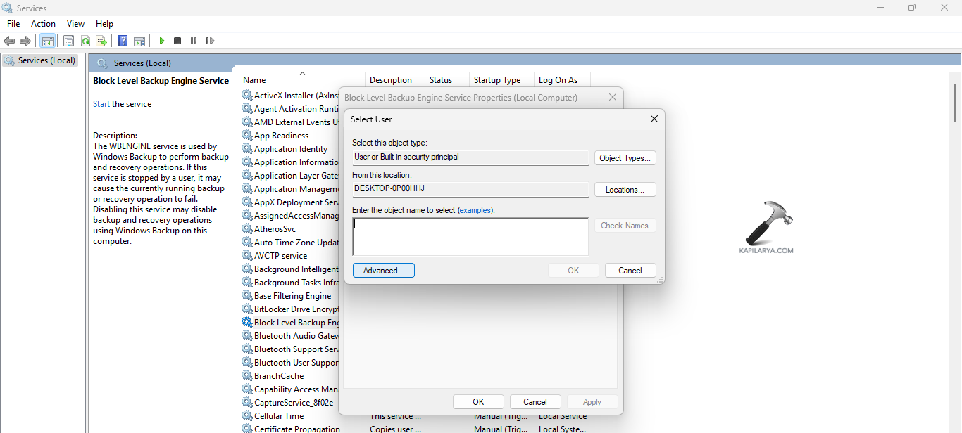 Opening Advanced options