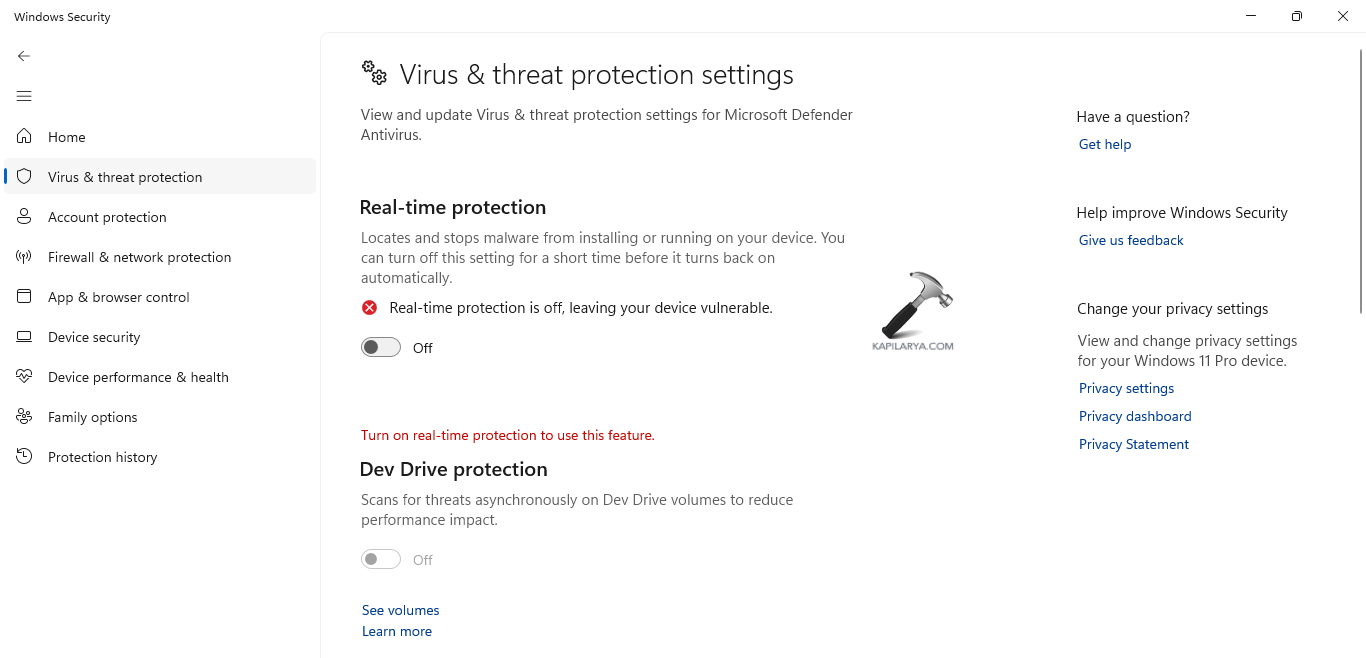 Disabling real-time protection