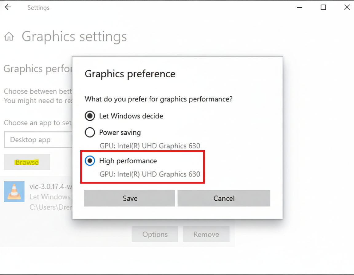 Windows Graphics Settings: Windows 11 PC using CPU instead of GPU