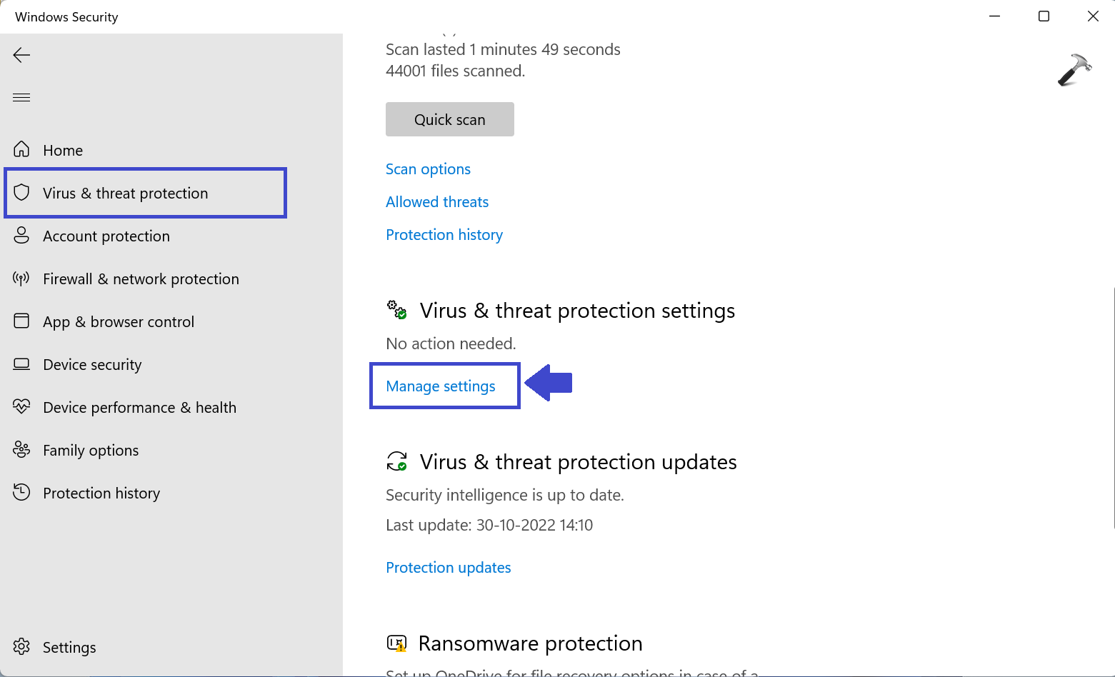 using Windows Security 1