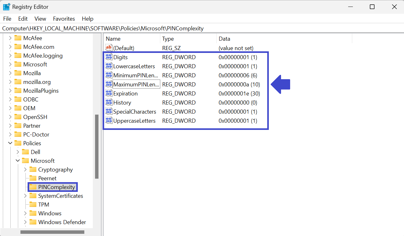 Enable PIN Complexity in Windows 11