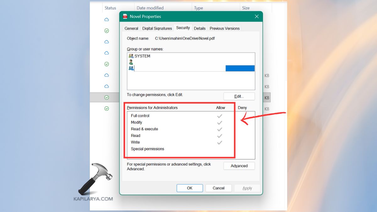 access permissions in properties