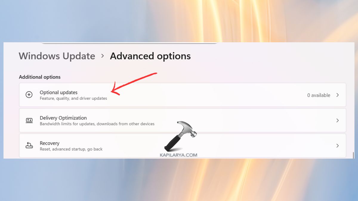 advanced option optional update in windows update