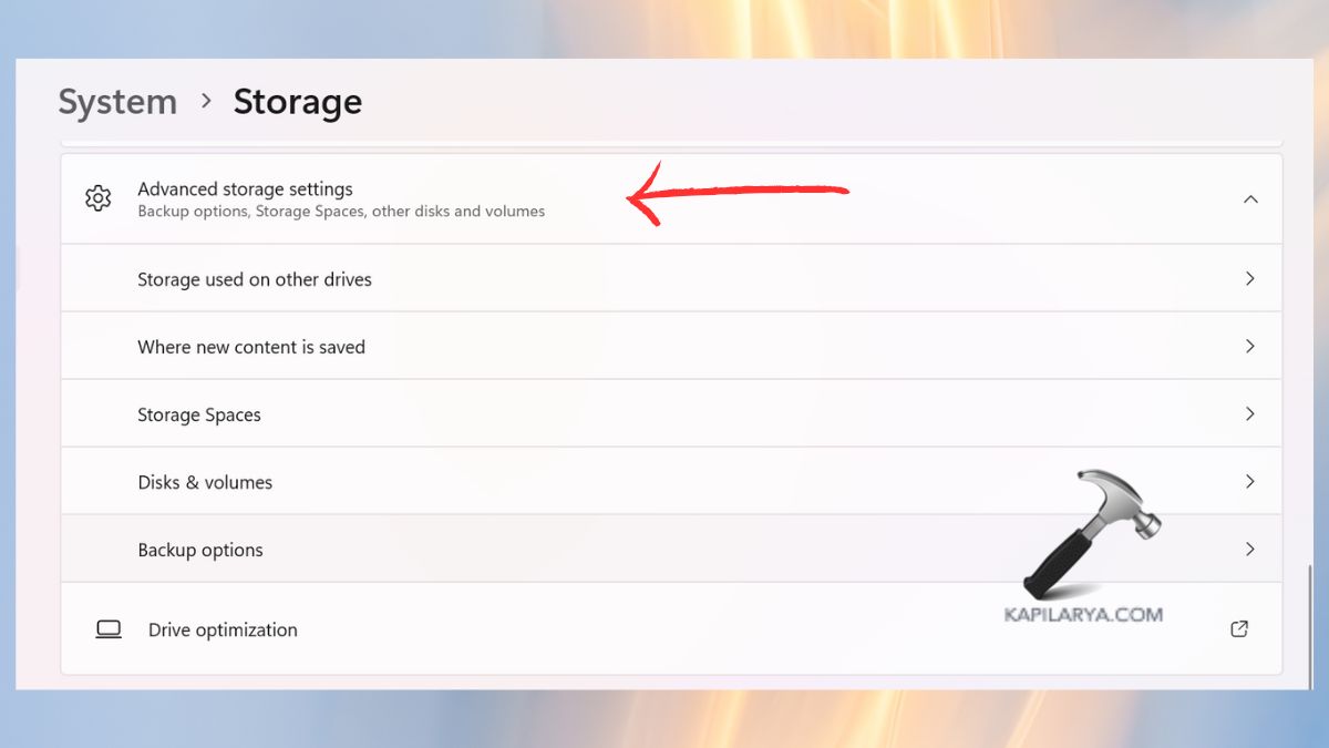 advanced storage options free up drive space in Windows 11