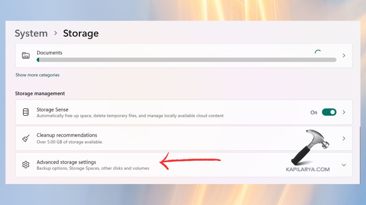 advanced storage setting in windows 11