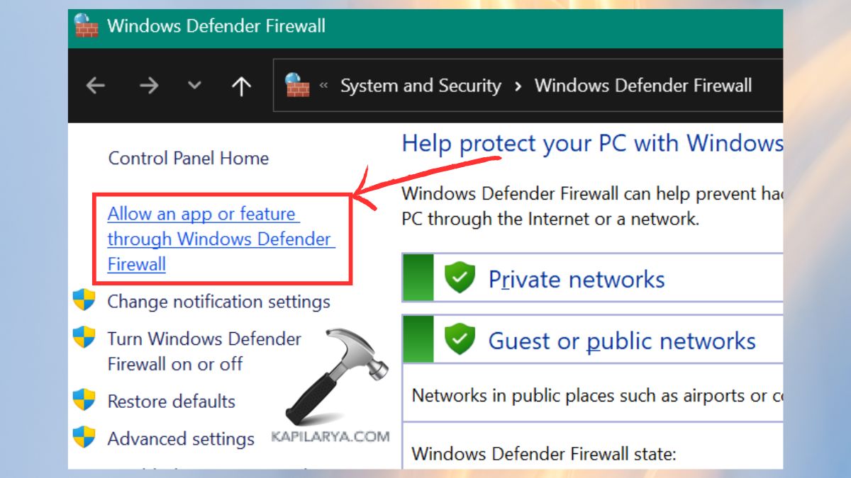 allow an app or feature windows defender firewall