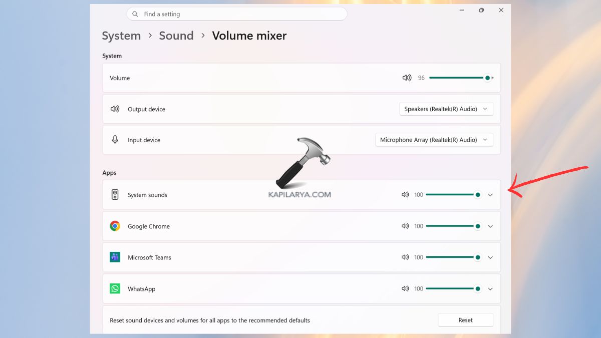 app volume in volume mixer