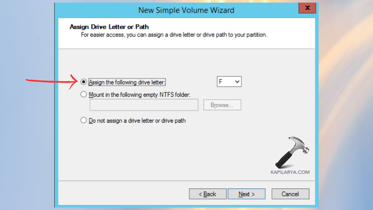 assign the following drive letter
