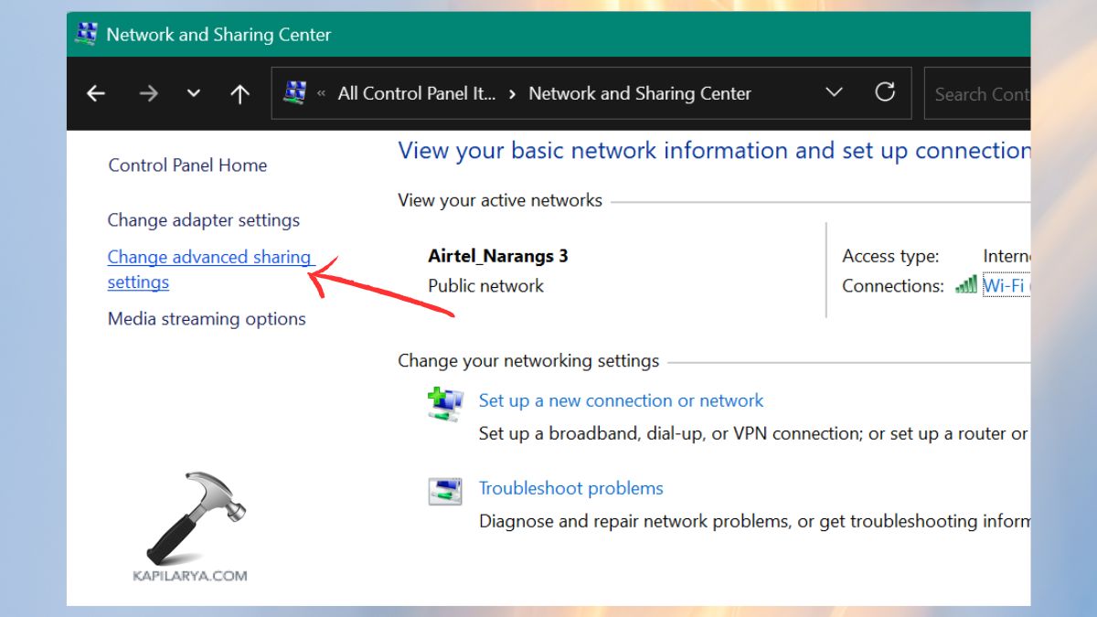 change advanced sharing settings