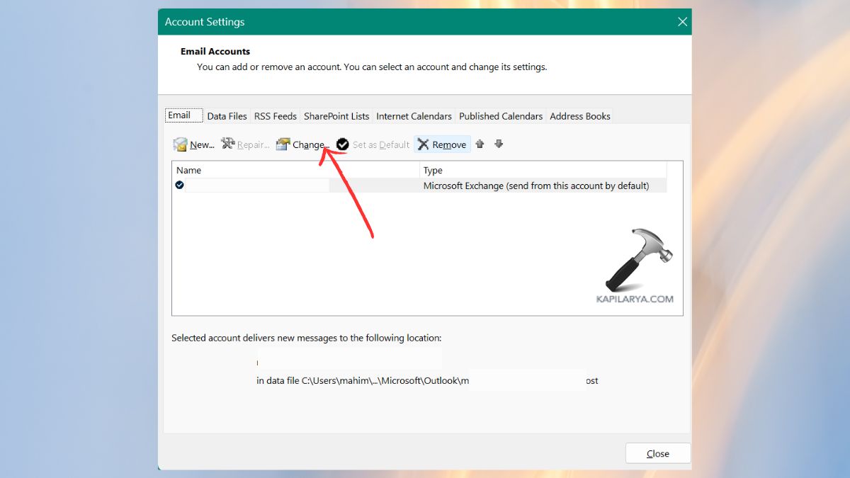 change outlook account