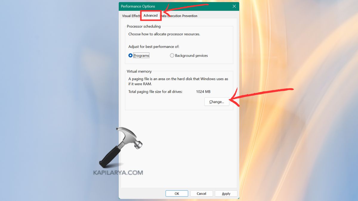 change virtual memory in advanced tab Fix Out of memory error on Windows 11