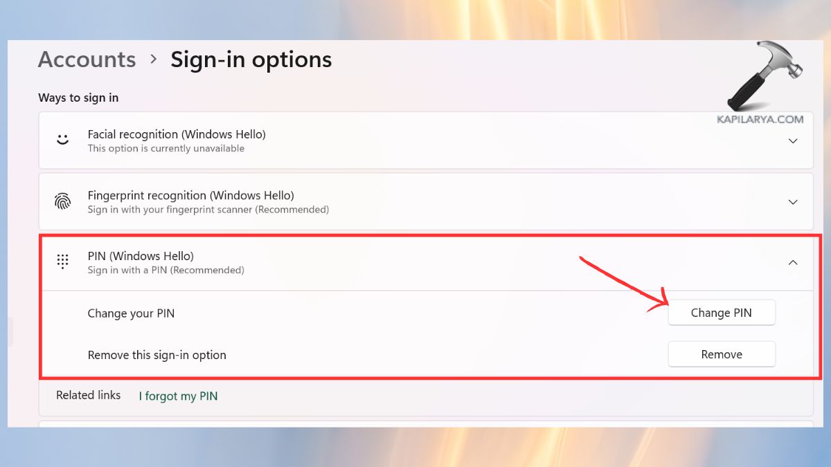 change windows hello pin Fix Windows Hello PIN login failed in Windows 11