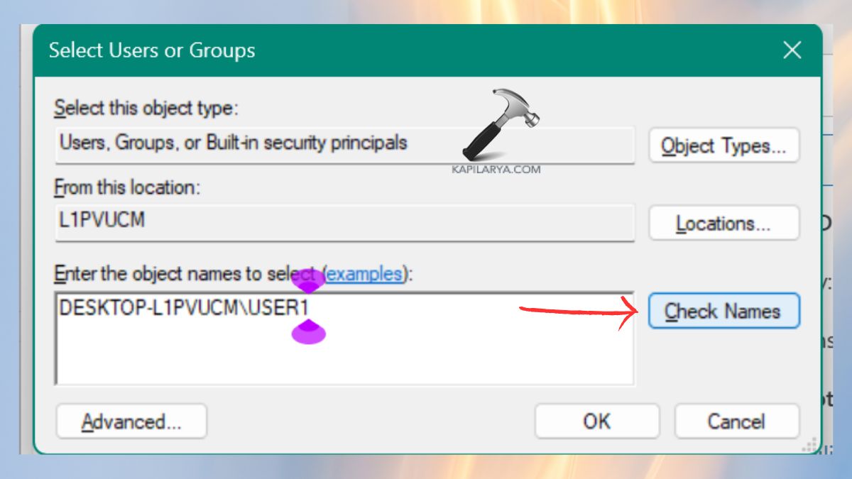 check names on select users or groups