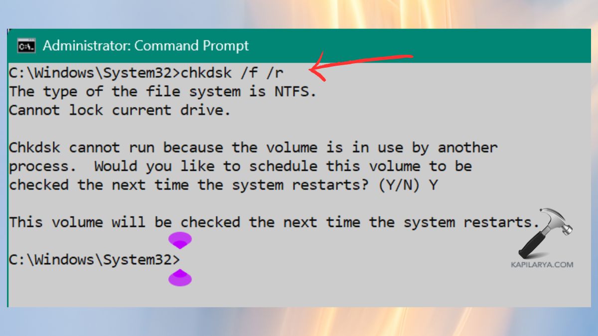 chkdsk f r Run a CHKDSK Scan to Check Disk Utility