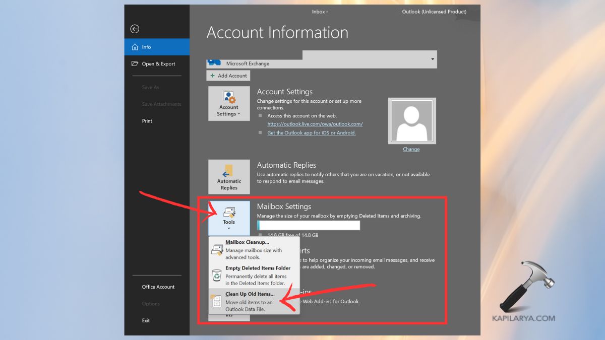 cleanup old items in outlook