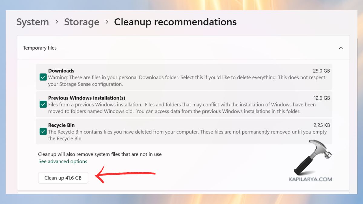 cleanup storage free up drive space in Windows 11