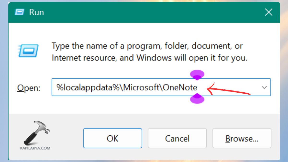command to open localappdata cache folder of OneNote