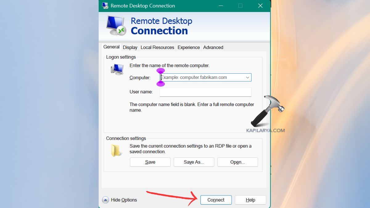 connect with remote desktop connection tool