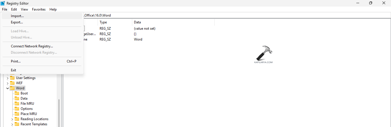 Opening Import to fix Corrupt registry in Windows