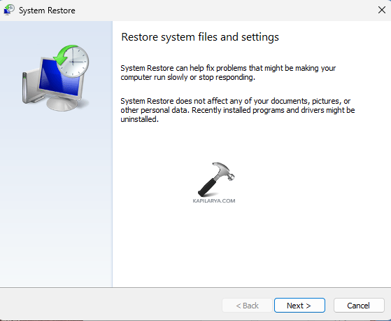 Selecting next to fix Corrupt registry in Windows