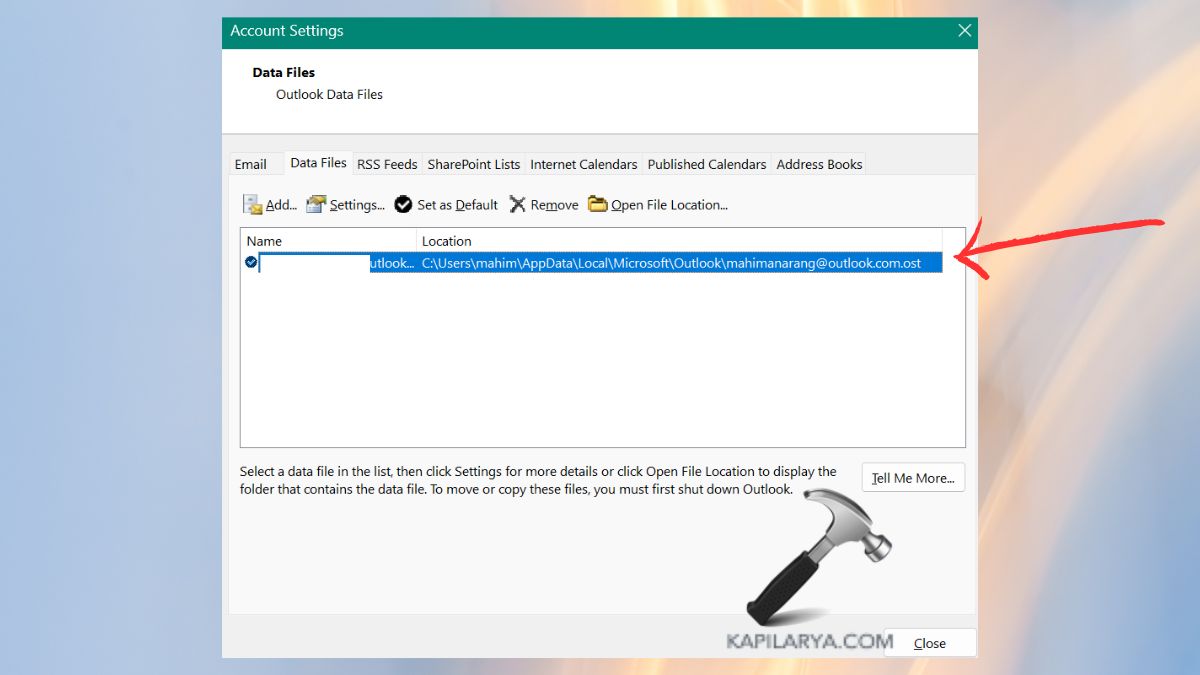 data files in account settings