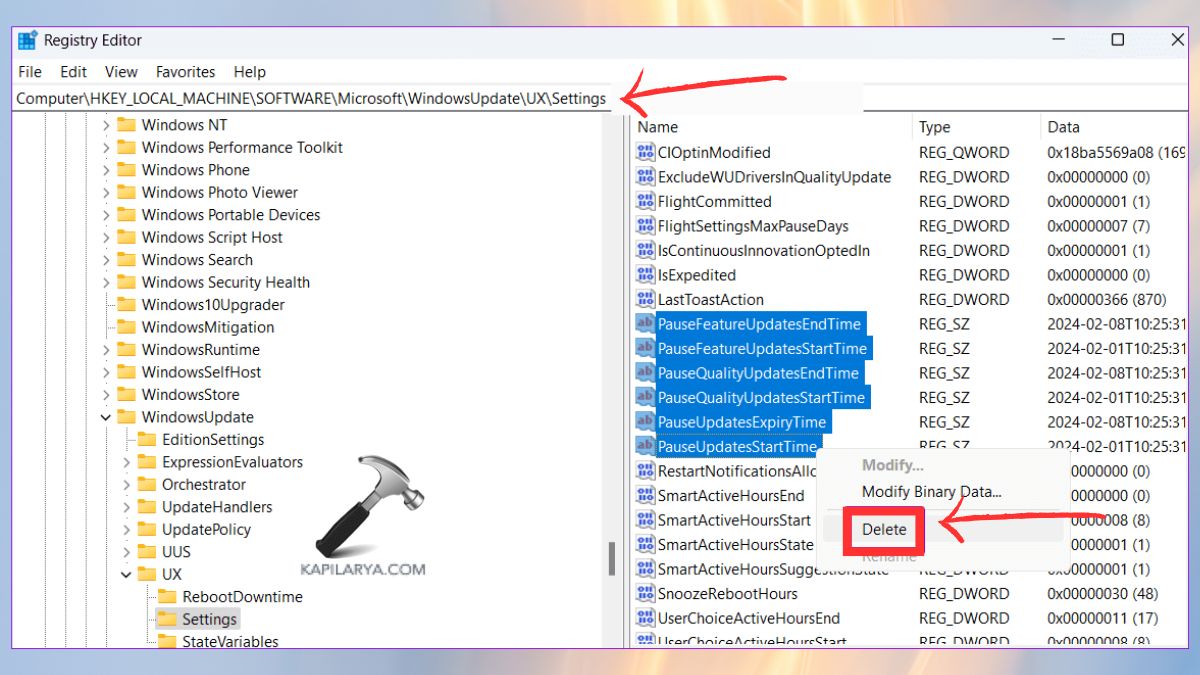 delete PauseUpdatesExpiryTime