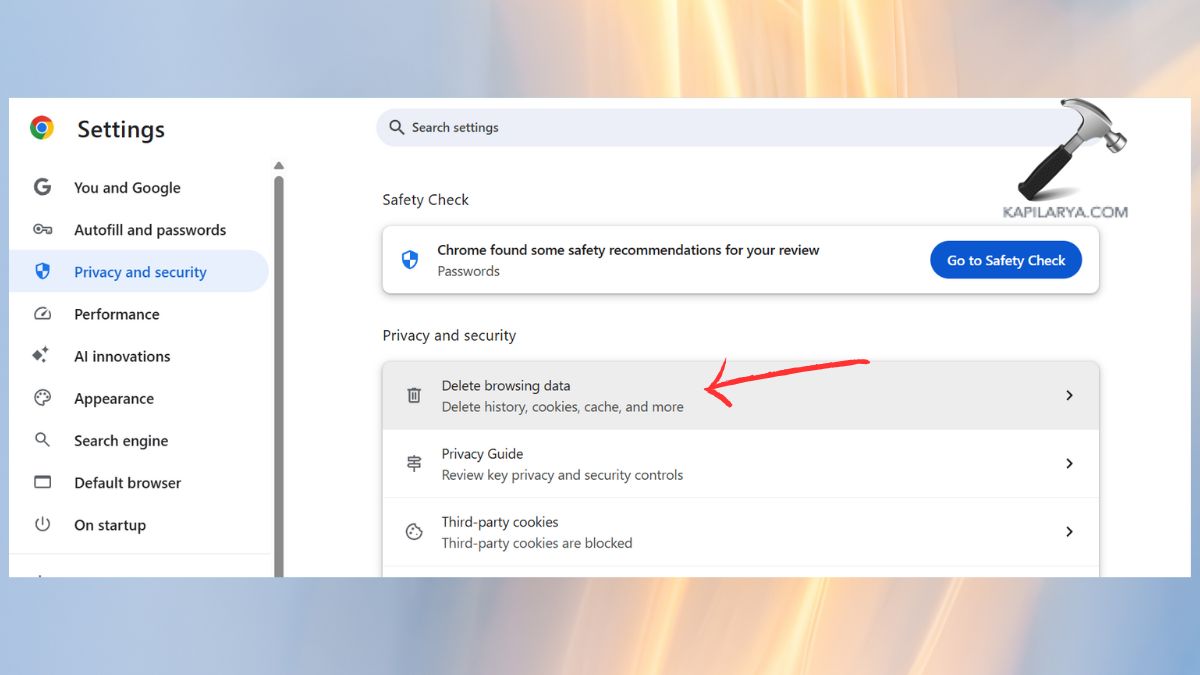 delete browsing data in privacy and security